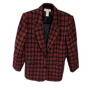 Laura‎ Gayle Wool Blend Plaid Gingham Blazer Jacket Red Navy Size 6 Petite